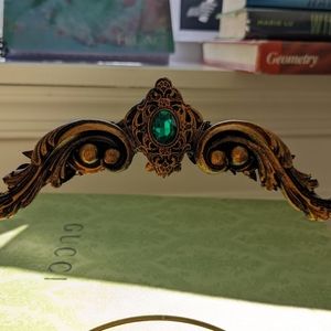 Golden Halo ring with forest green crystal